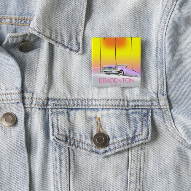 Bradenton Florida Classic car travel poster Button (In Situ)