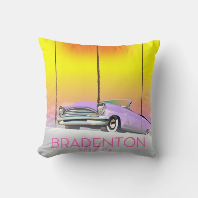 Bradenton Florida Classic car travel poster Throw Pillow (Front)