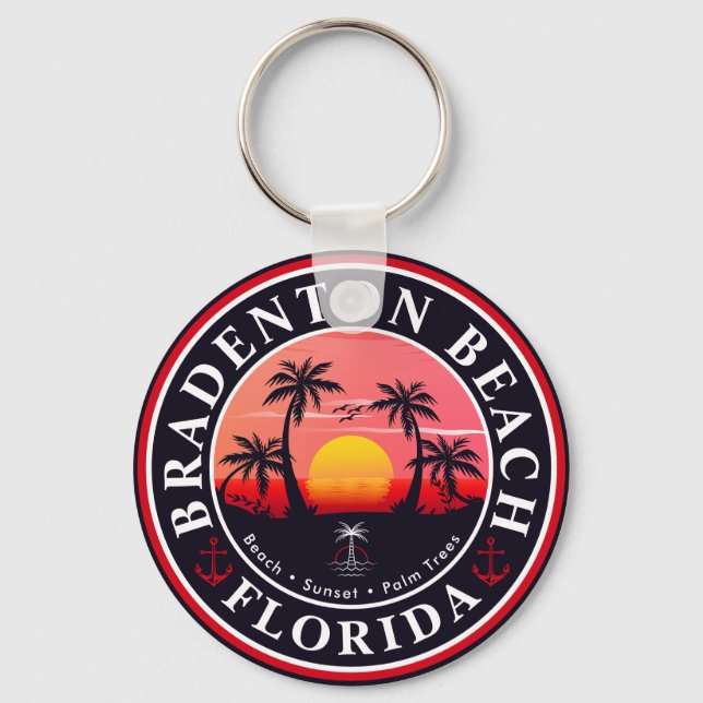 Bradenton Florida Retro Sunset Palm trees 1960s Keychain (Front)