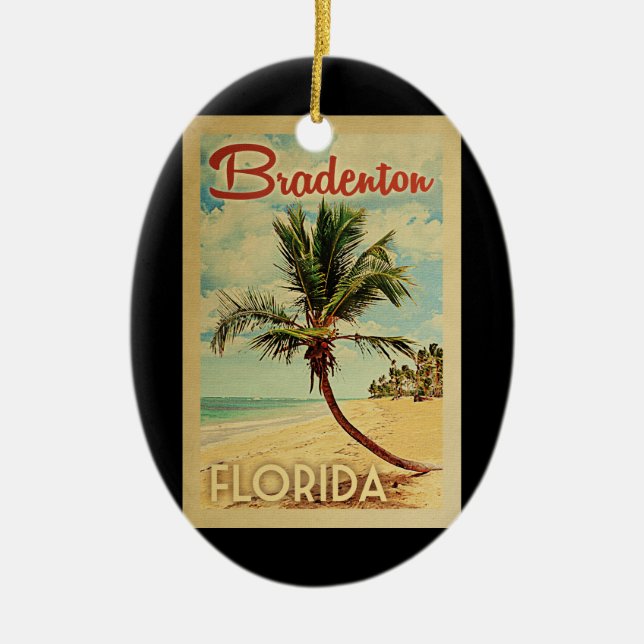 Bradenton Palm Tree Vintage Travel Ceramic Ornament (Front)