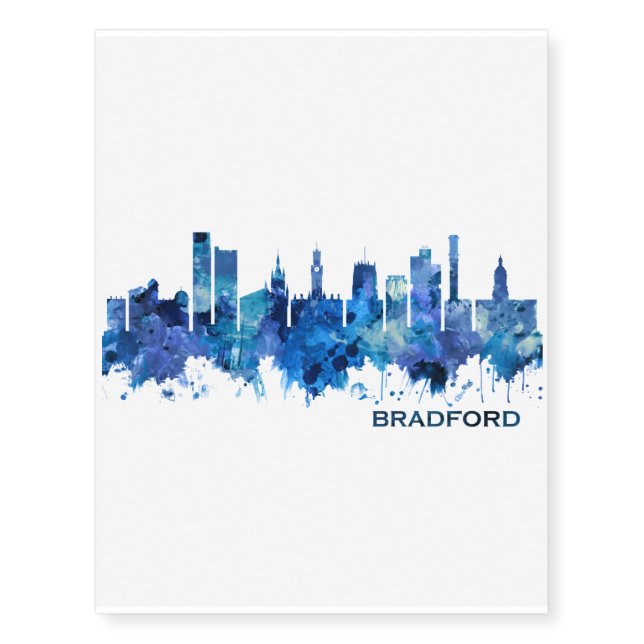 Bradford England Skyline Blue Temporary Tattoos (Front)