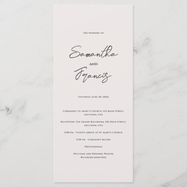 Bradford Modern Wedding Program (Front)