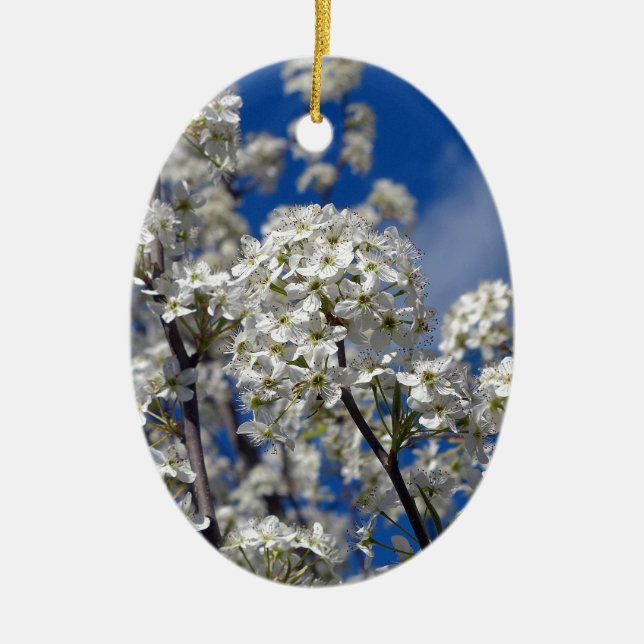 Bradford Pear Blooms Ceramic Ornament (Front)