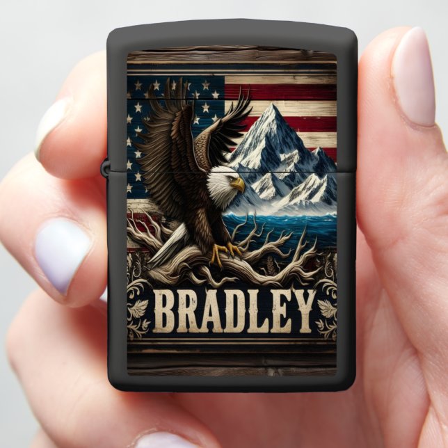 Bradley Eagle Soaring Over Mountains Zippo Lighter (In Hand)