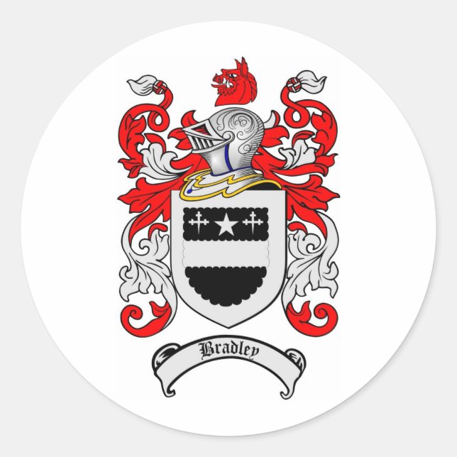 BRADLEY FAMILY CREST -  BRADLEY COAT OF ARMS CLASSIC ROUND STICKER (Front)