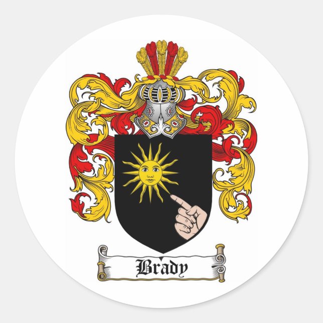BRADY FAMILY CREST -  BRADY COAT OF ARMS CLASSIC ROUND STICKER (Front)