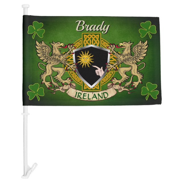 Brady Irish Shield & Celtic Cross Personalized Car Flag (Front)