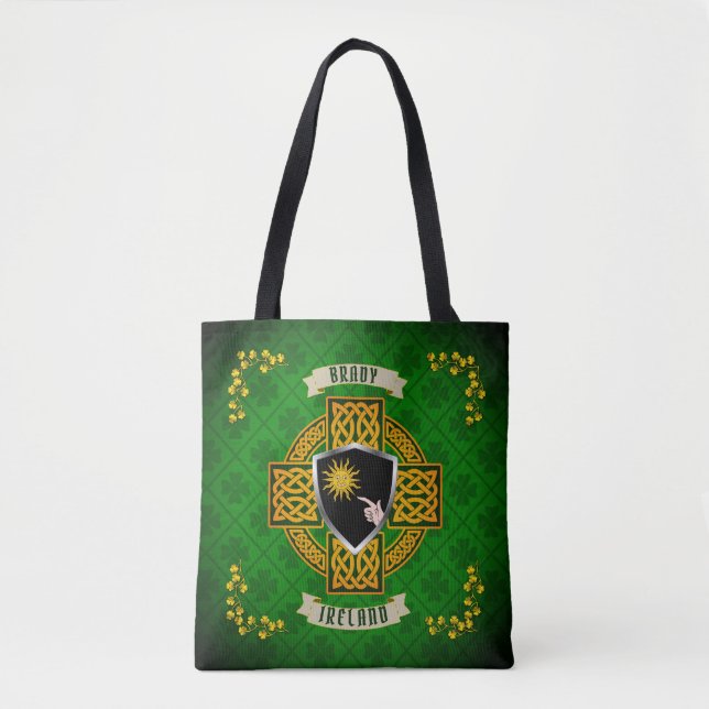 Brady Irish Shield & Celtic Cross Personalized Tote Bag (Front)