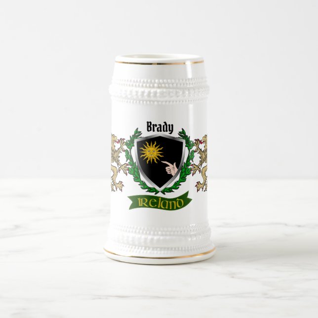 Brady Irish Shield Personalized Name Beer Stein (Center)