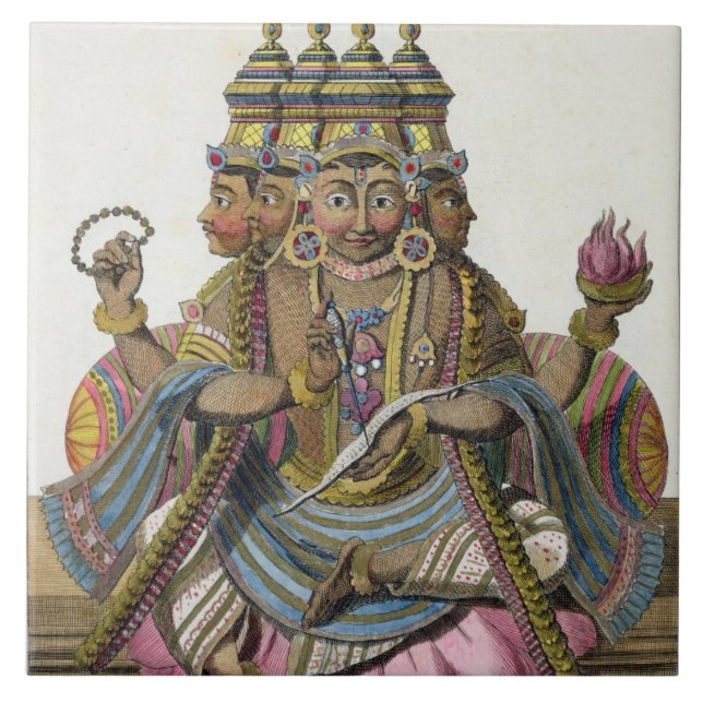Brahma, Hindu god of creation, from 'Voyage aux In Tile (Front)
