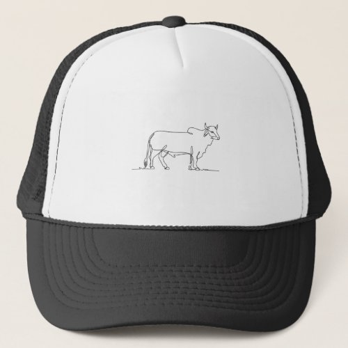 Brahman Bull Standing Side View Continuous Line Trucker Hat