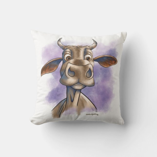 Brahman Cow Cartoon Throw Pillow (Front)