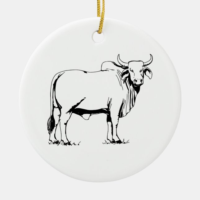 Brahman Cow Ceramic Ornament (Front)