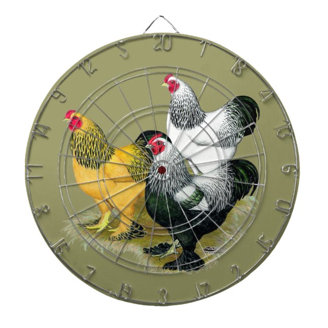 Brahmas Three Roosters Dartboard With Darts (Front)