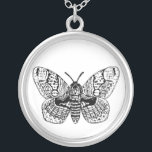 Brahmin moth drawing silver plated necklace<br><div class="desc">Hand  drawn illustration of a brahmin moth in black and white.</div>