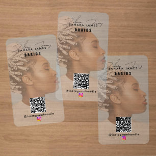 Braid Hair Social Photo Social Media QR Code Clear Business Cards