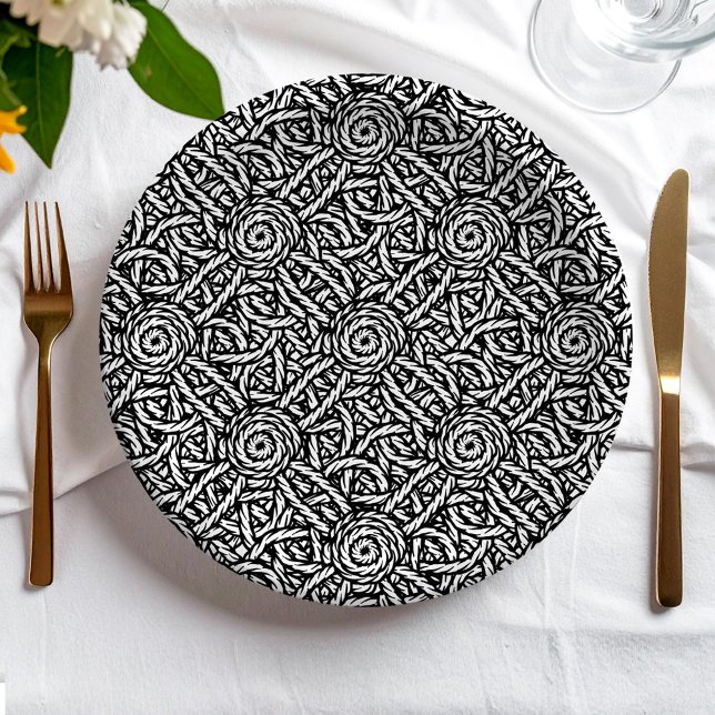 Braided black and white pattern paper plates (Creator Uploaded)