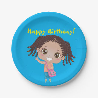 Braided Girl Birthday Tableware (African-American) Paper Plates