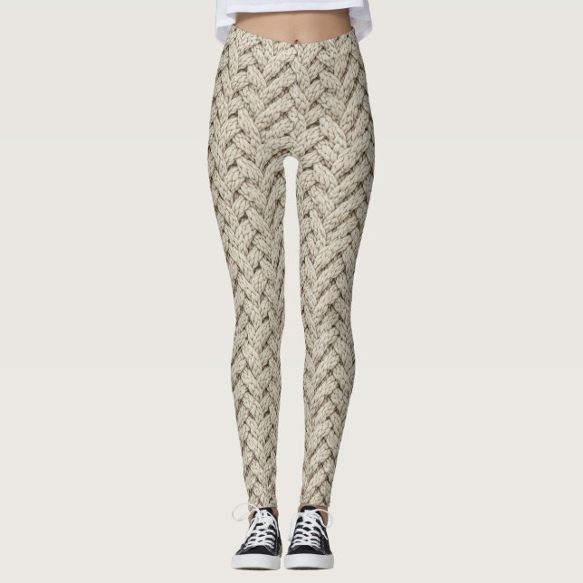 Braided Thread Knit Texture – Warm Beige (2) Leggings (Front)