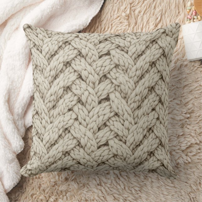 Braided Thread Knit Texture – Warm Beige (2) Throw Pillow (Blanket)