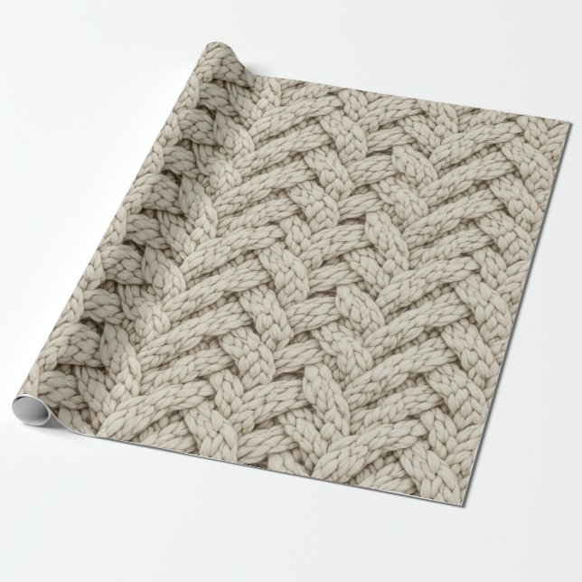 Braided Thread Knit Texture – Warm Beige (2) Wrapping Paper (Unrolled)