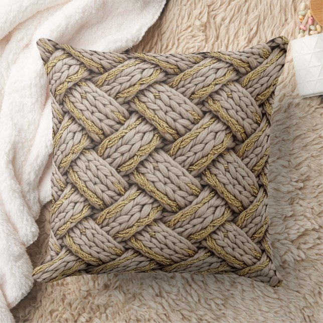 Braided Thread Knit Texture – Warm Beige (3) Throw Pillow (Blanket)