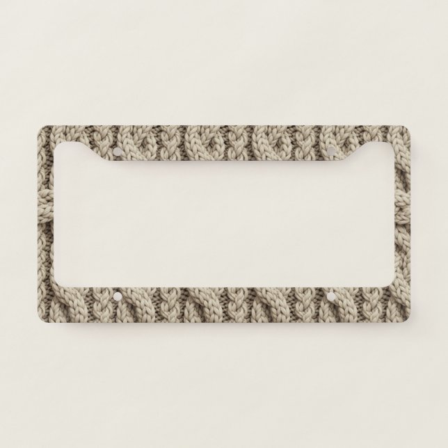 Braided Thread Knit Texture – Warm Beige (4) License Plate Frame (Front)