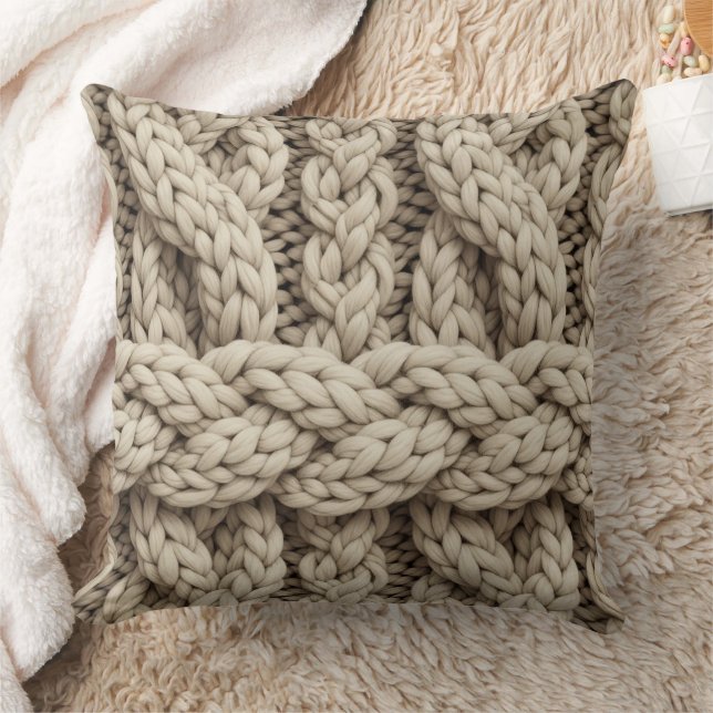 Braided Thread Knit Texture – Warm Beige (4) Throw Pillow (Blanket)