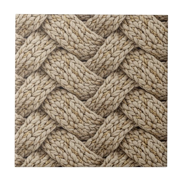 Braided Thread Knit Texture – Warm Beige Ceramic Tile (Front)