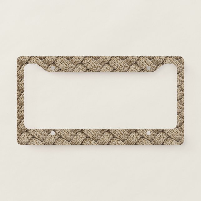 Braided Thread Knit Texture – Warm Beige License Plate Frame (Front)