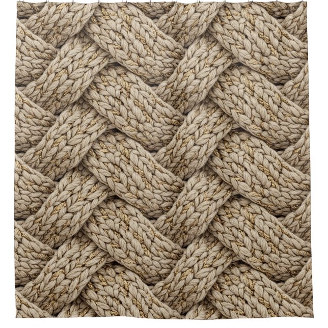 Braided Thread Knit Texture – Warm Beige Shower Curtain (Front)