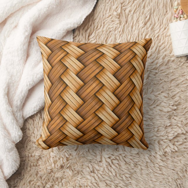 Braided wicker basket woven throw pillow (Blanket)