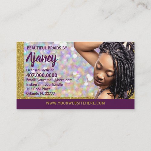 Braider Braids Loctician Glitter Business Card