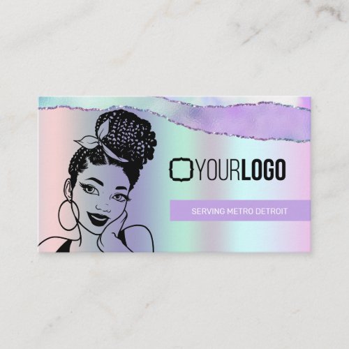 Braiding Stylist Pastel Purple Metallic Your Logo  Business Card