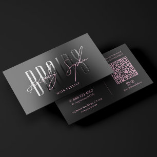 Braids Artist Braider Minimal Aesthetic Pink Black Raised Spot UV Business Card