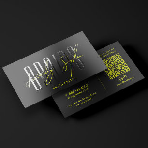 Braids Artist Minimal Braider Lime Yellow Black Raised Spot UV Business Card