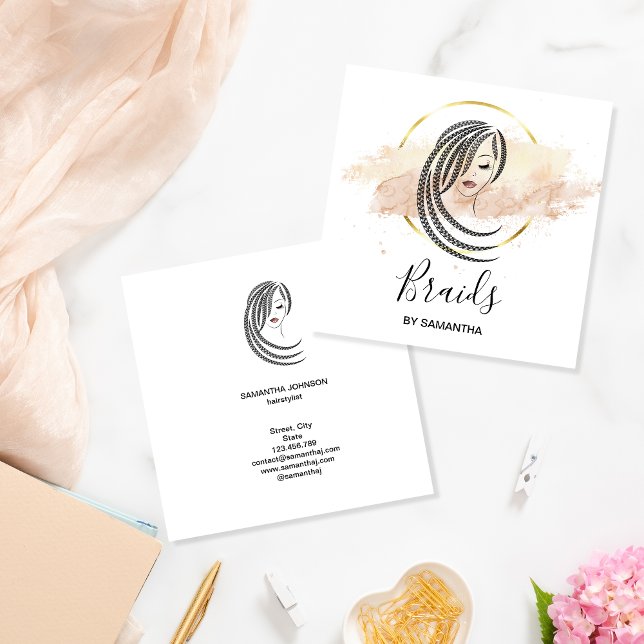 Braids Braided Hair Afro American Woman Business C Square Business Card (Creator Uploaded)
