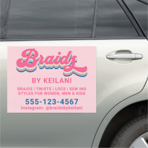 Braids Braiding Braider Groovy Retro 18"x24" Car Magnet