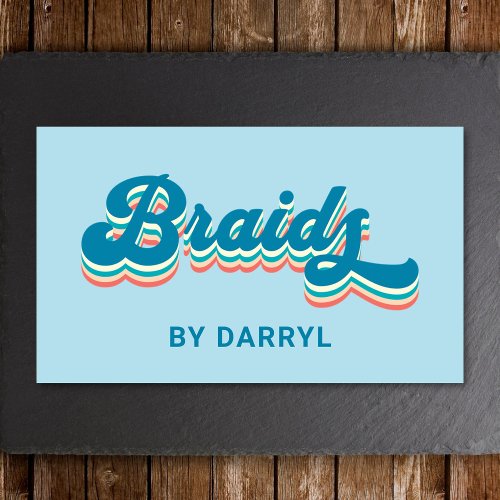 Braids Braiding Braider Groovy Retro Blue Business Card