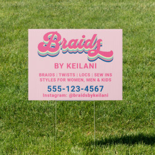 Braids Braiding Loctician Groovy Retro 18"x24" Sign