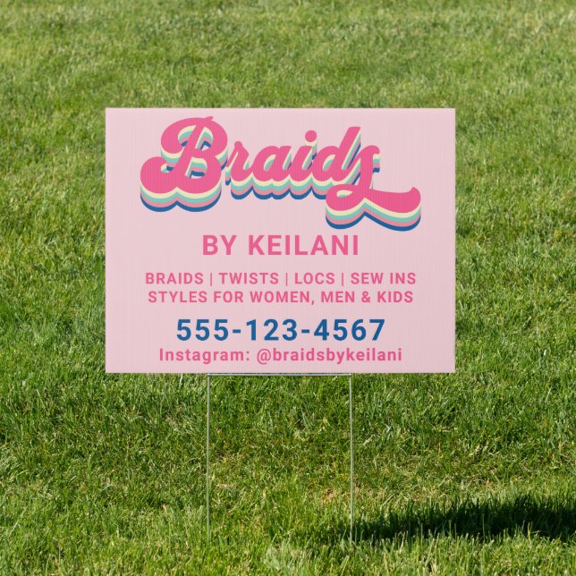 Braids Braiding Loctician Groovy Retro 18"x24"  Sign (Insitu)