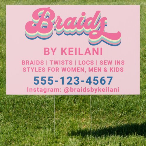 Braids Braiding Loctician Groovy Retro 24x36 Sign