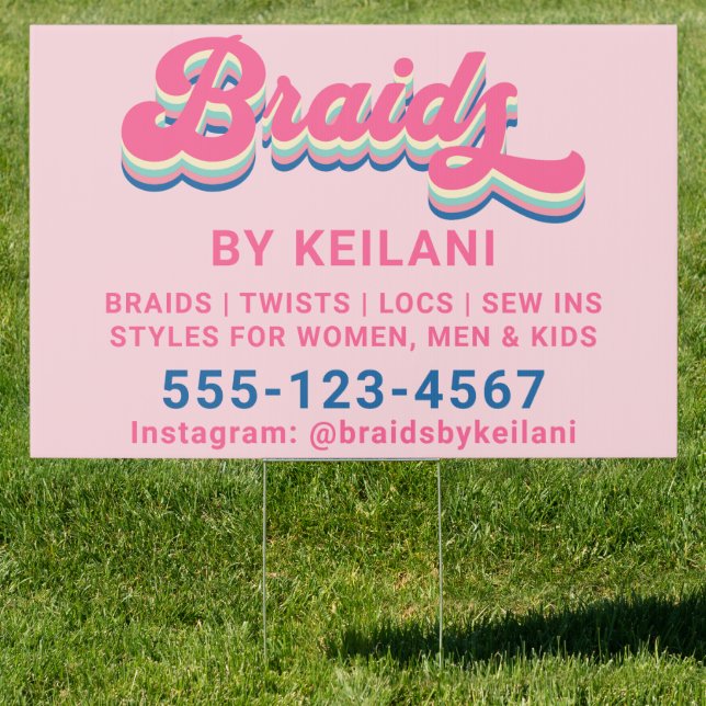 Braids Braiding Loctician Groovy Retro 24"x36" Sign (Insitu)