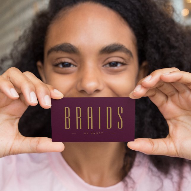 Braids Burgundy And Gold Business Card (Creator Uploaded)
