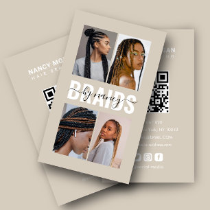 Braids Calligraphy Script Photo Collage Beige  Business Card