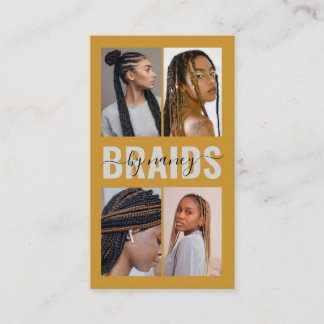 Braids Calligraphy Script Photo Collage Mustard Business Card