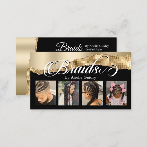 Braids Hair Braiding Stylist Salon Gold Glam Photo Business Card