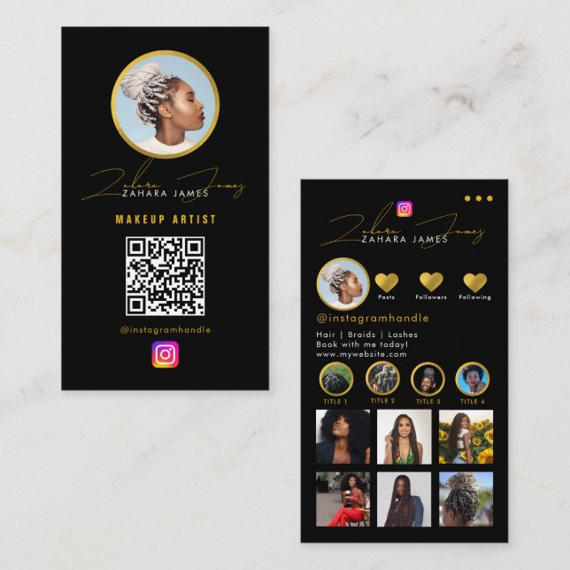 Braids Hair Influencer Photo Social Media QR Code  Business Card (Front/Back)
