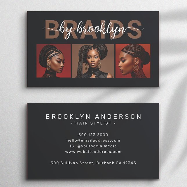 Braids Hair Stylist Modern Photographs Business Card (Creator Uploaded)