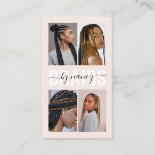 Braids Handwritten Script Elegant Blush Pink Photo Business Card